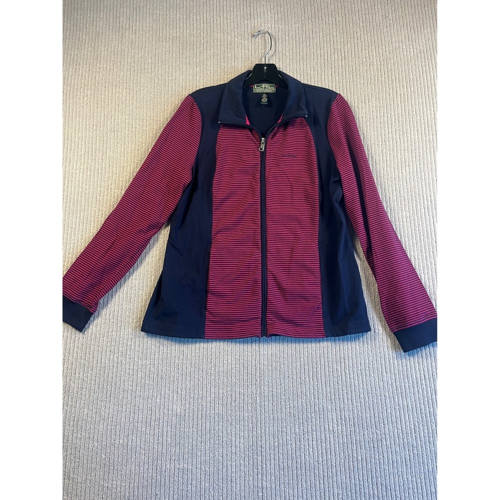 Lauren Active Ralph Lauren Womens Navy Pink Striped Full Zip Track Jacket Large